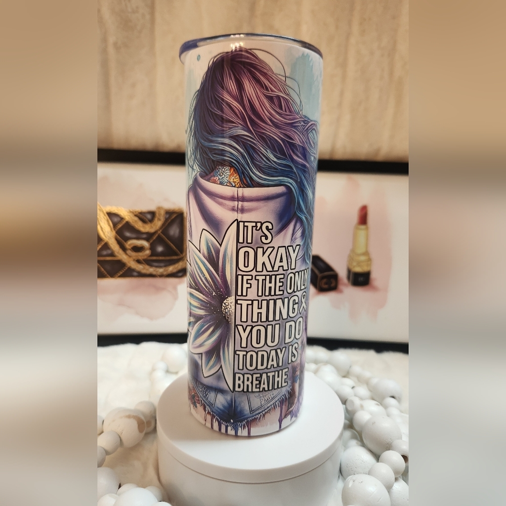 Suicide Prevention Colorful Motivational Tumbler. 20oz Hand Crafted.  NIB